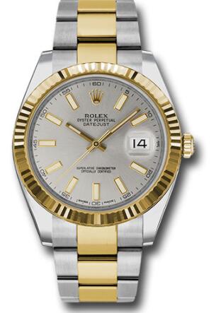 Replica Rolex Steel and Yellow Gold Rolesor Datejust 41 Watch 126333 Fluted Bezel Silver Index Dial Oyster Bracelet - Click Image to Close